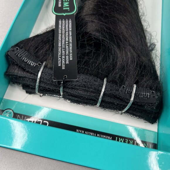 Indi Remi 9 Pc 10” Clip-in #1B Off Black Super Romance Curl Human Virgin Hair - Picture 4 of 9